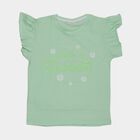 Girls' Mint Green Cotton Round Neck Casual T-Shirt, Light Green, small