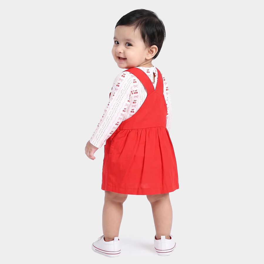 Girls' Red Embroidered Fit and Flare Frock, Red, large
