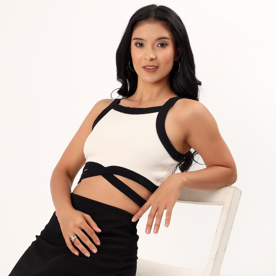 Women's Off-White Mock Neck Minimalist Top, Off White, large