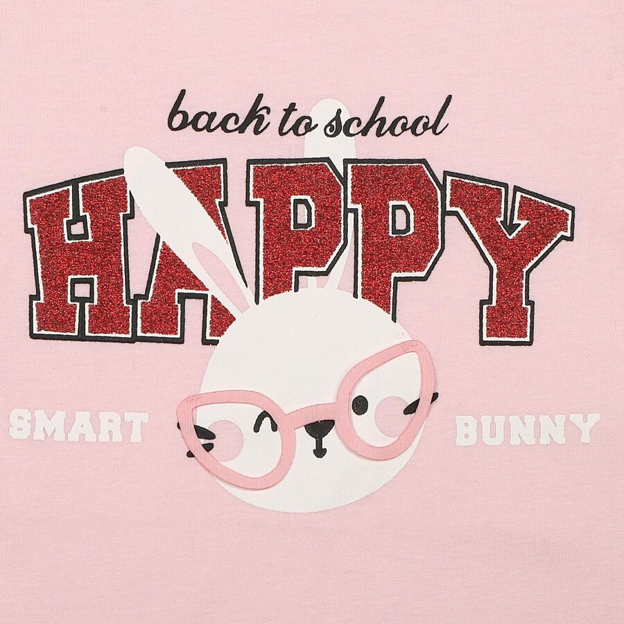 Girls Pink Cotton Round Neck Regular T-Shirt, Light Pink, large