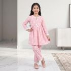 Girls Pink Round Neck Fusion Set Upper and Bottom Set, Light Pink, small