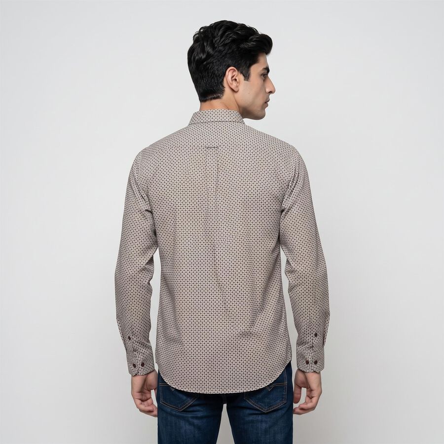 Men's Brown Cotton Spread Collar Casual Shirt, Brown, large