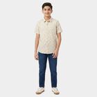 Boys Beige Cotton Printed Collar Regular Fit Shirt, Beige, small