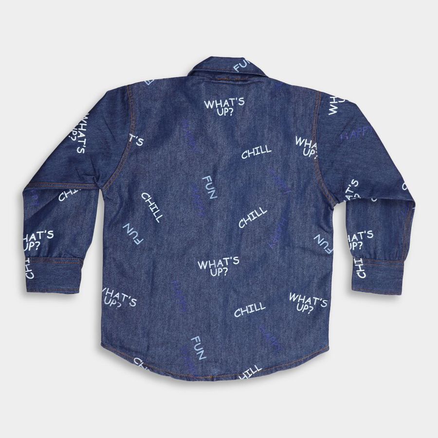 Boys' Denim Casual Shirt, मध्यम नीला, large image number null