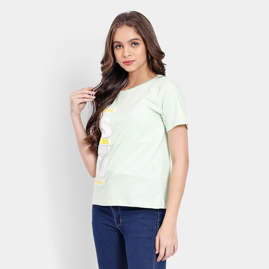 Ladies' Cotton Round Neck T-Shirt, Light Green, large image number null