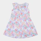 Girls' Pastel Blue Floral Print Sleeveless Cotton Frock, हल्का नीला, small