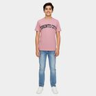 Boys Pink Round Neck Casual Half Sleeve T-Shirt, Pink, small