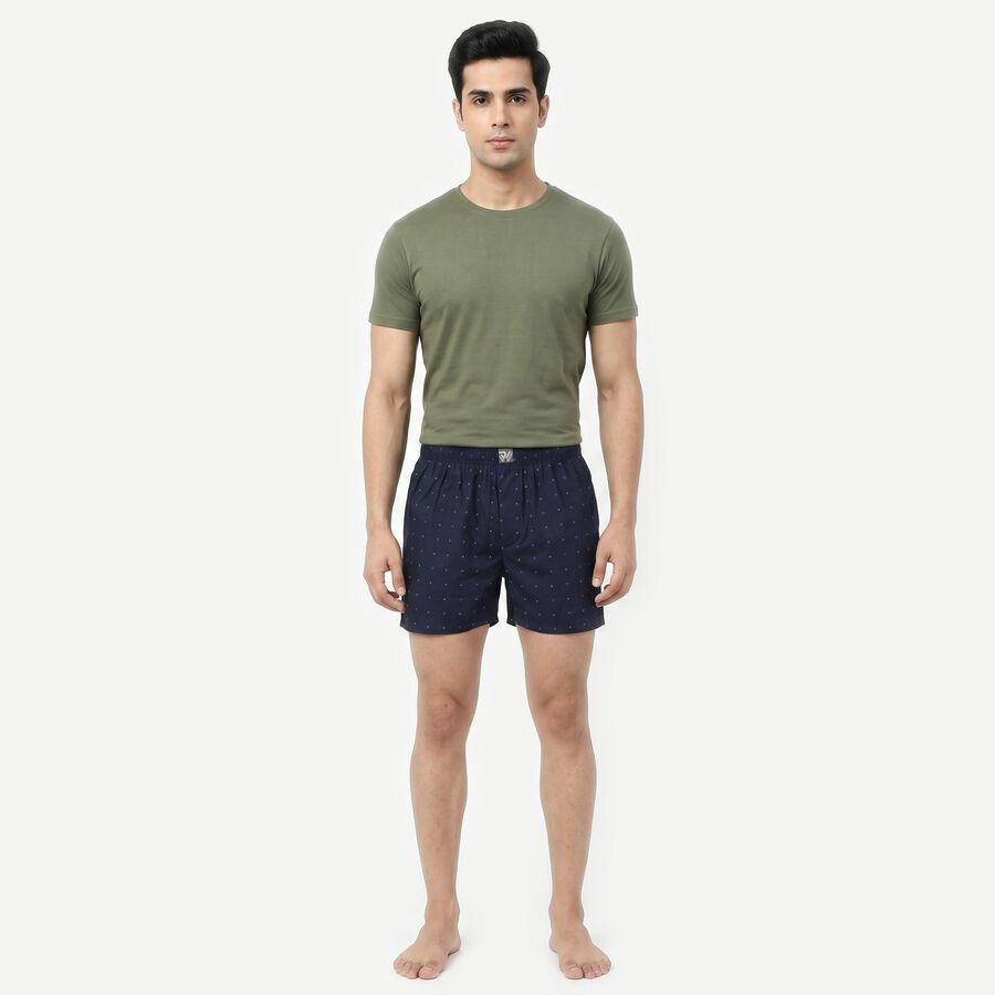 Men's Navy Blue Relaxed Fit Printed Boxers, नेवी ब्लू, large