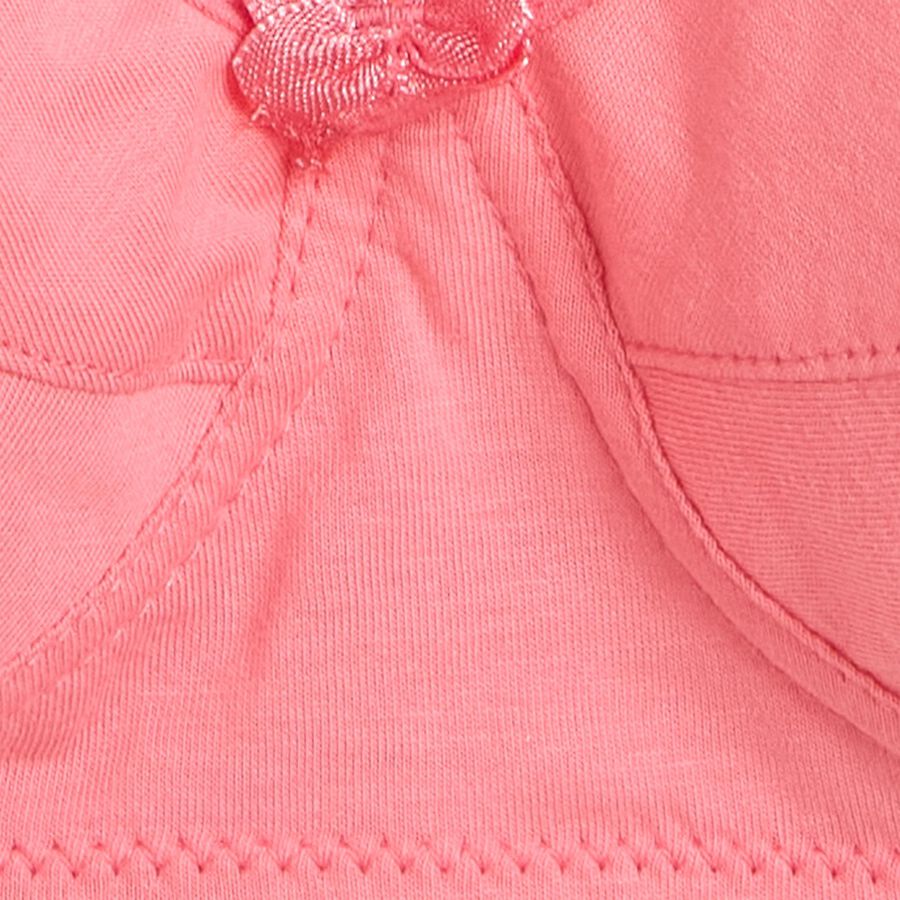 Women's Pink Cotton V-Neck Wireless Non-Padded Bra, Coral, large