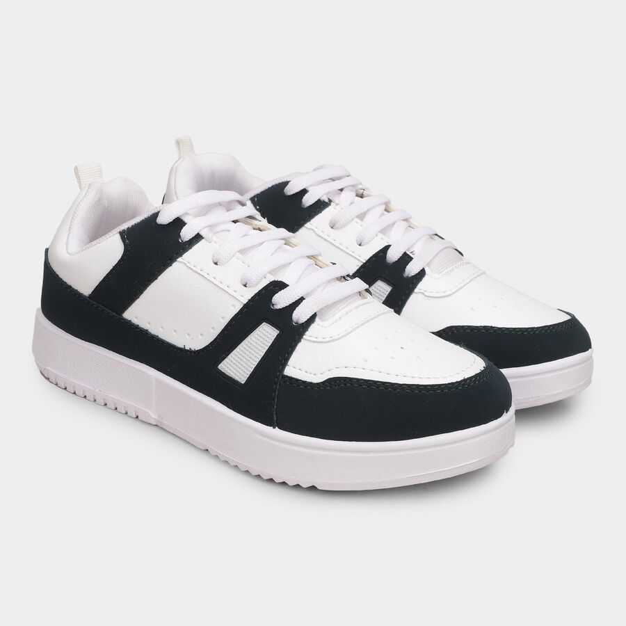 Men's Navy and White Lace-Up Casual Sneakers, Navy Blue, large