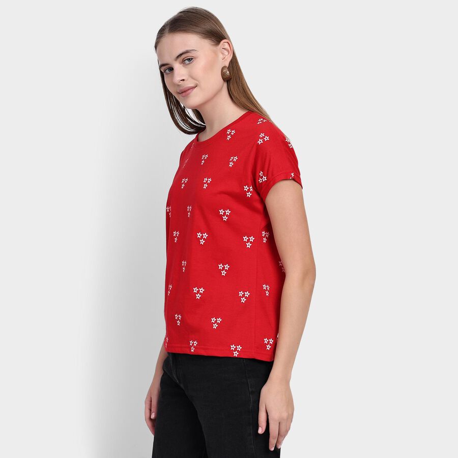 Ladies' Round Neck T-Shirt, लाल, large image number null
