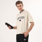 Men's White V-Neck Athleisure T-Shirt, एक्रू मिश्रित, small