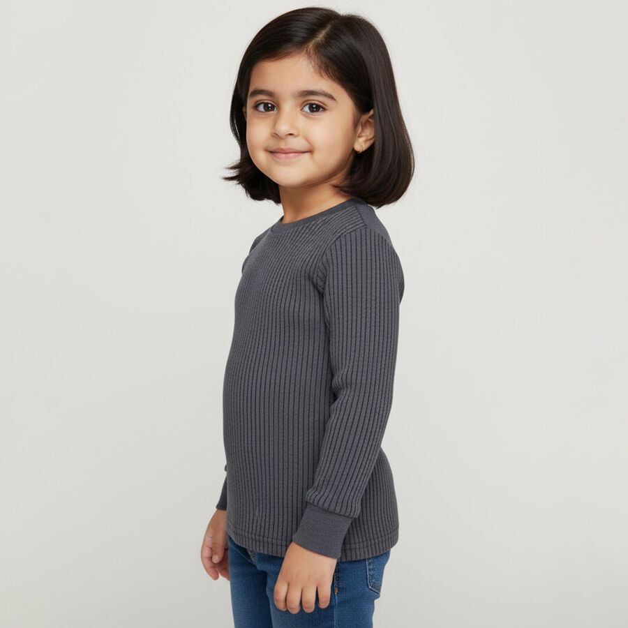 Girls Midnight Navy Blue Round Neck Thermal, Melange Blue, large image number null