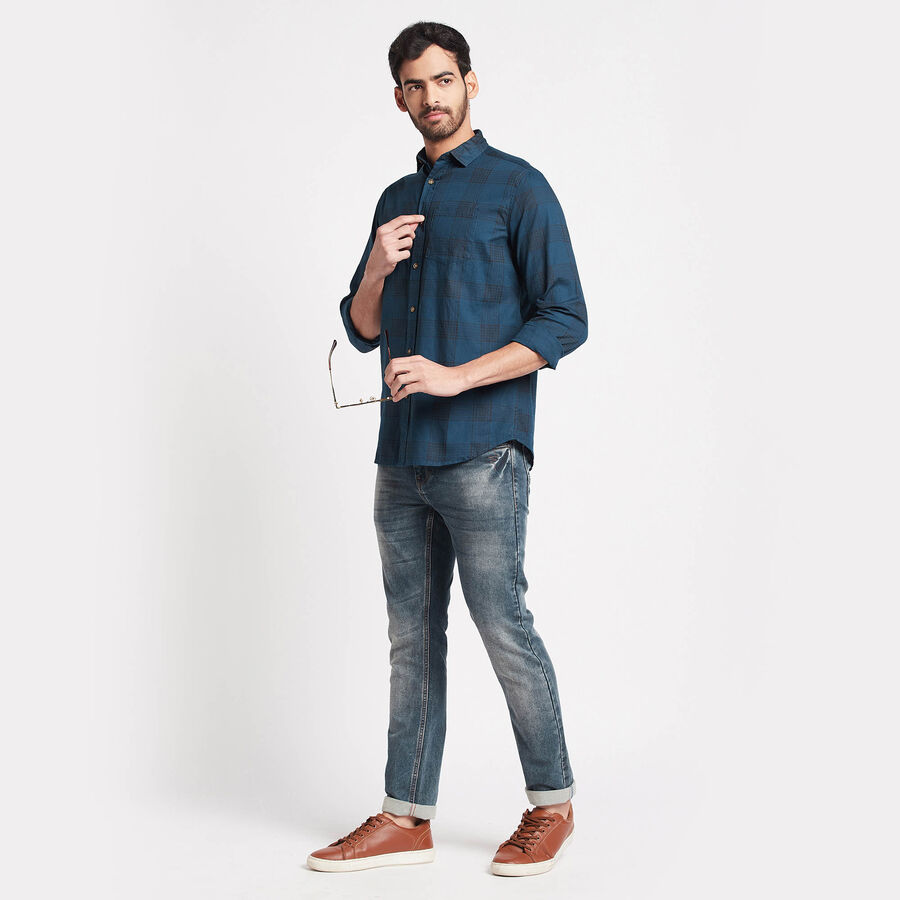 Cotton Checks Casual Shirt, Teal Blue, large image number null