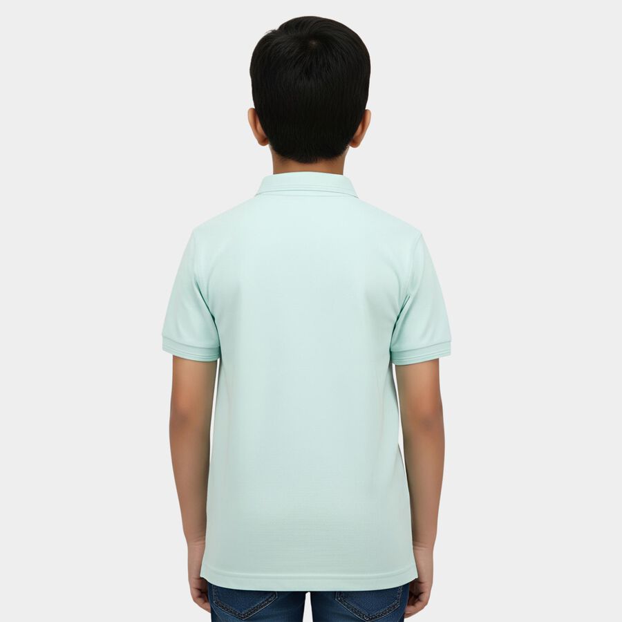 Boys Teal Cotton Blend Round Neck Casual T-Shirt, एक्वा, large