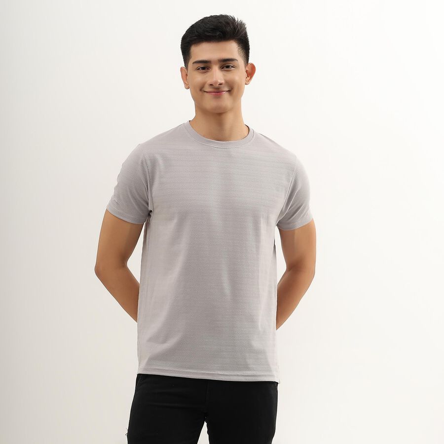 Men's Light Grey Round Neck T-Shirt, Light Grey, large