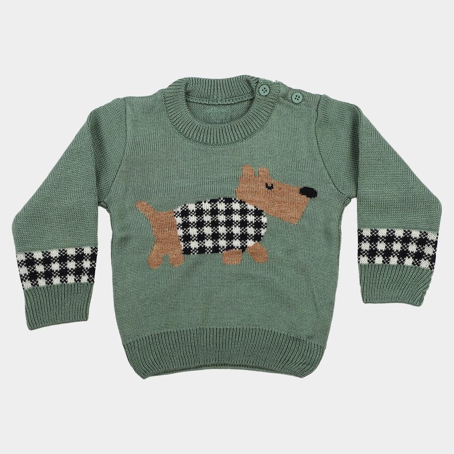 Infants Green Crew Neck Pullover, हल्का हरा, large