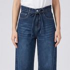 Women's Navy Blue Wide Leg Tie-Up Waist Jeans, गहरा नीला, small