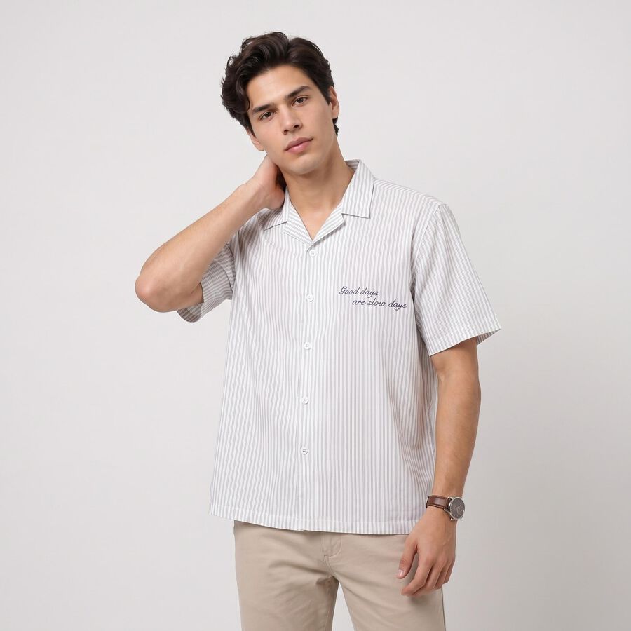 Men's Pink Cotton Camp Collar Casual Shirt, Pink, large