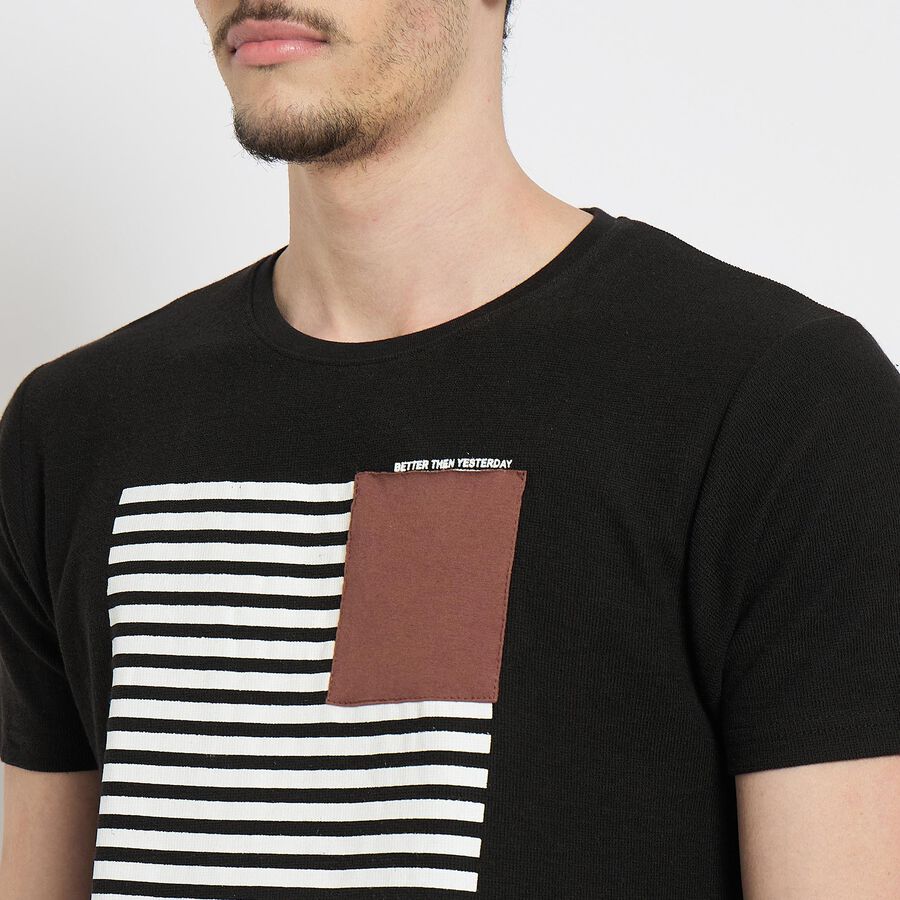 Men's Round Neck Half Sleeves T-Shirt , Black, large
