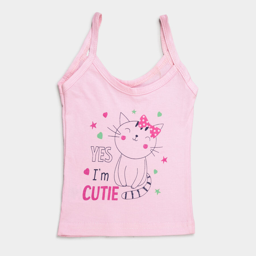 Girls Cotton Printed Vest, Light Pink, large image number null