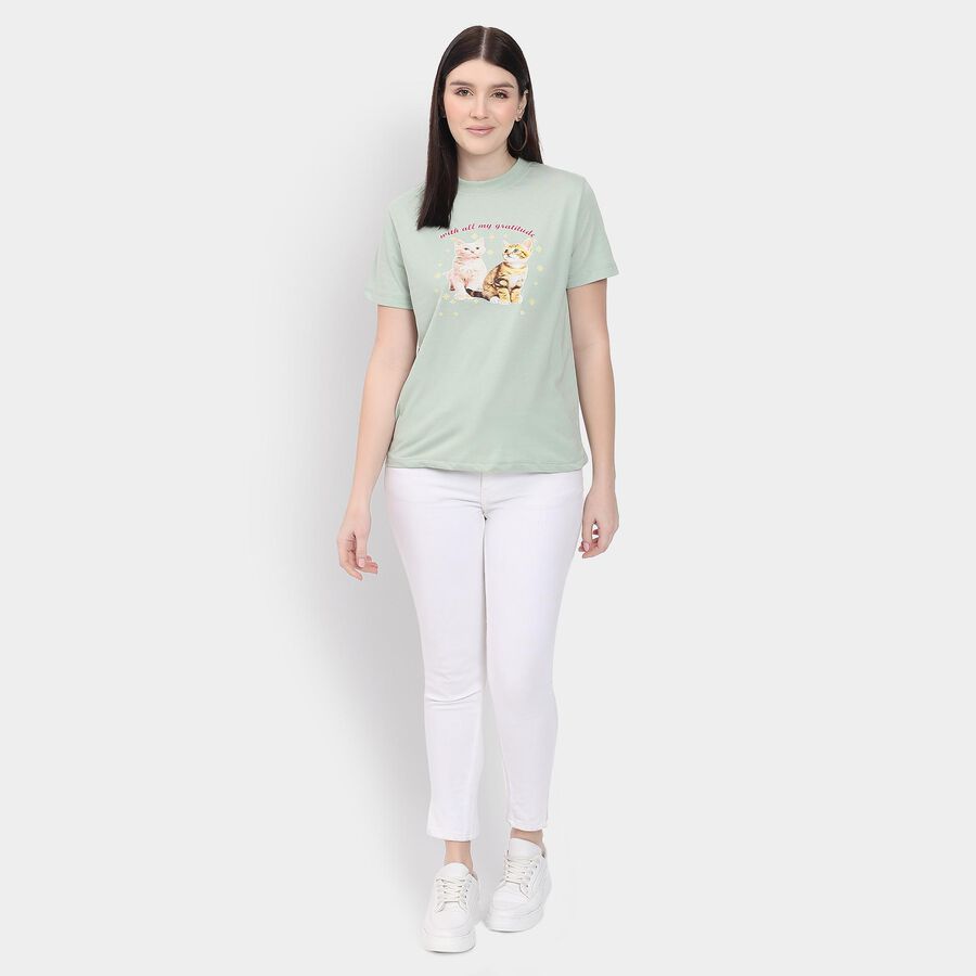Ladies' Round Neck T-Shirt , Light Green, large