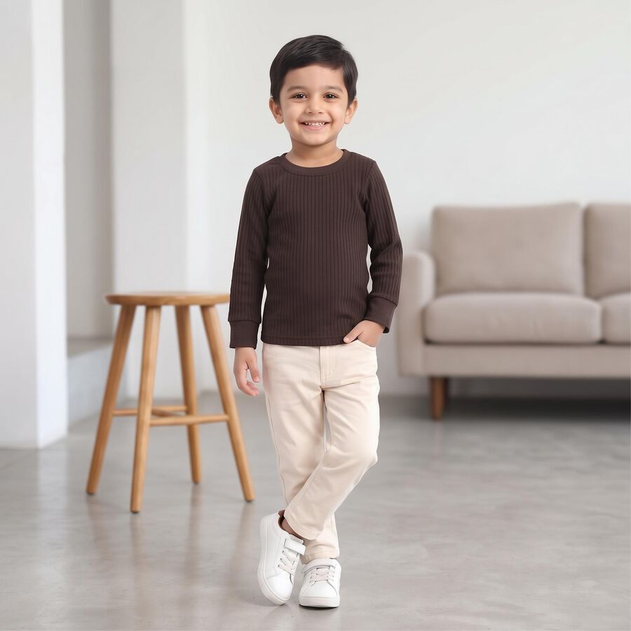 Boys Brown Long Sleeve Thermal, Brown, large