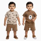 Infants' Beige and Brown Cotton Round Neck Printed Baba Suit, गहरा पीला, small image number null