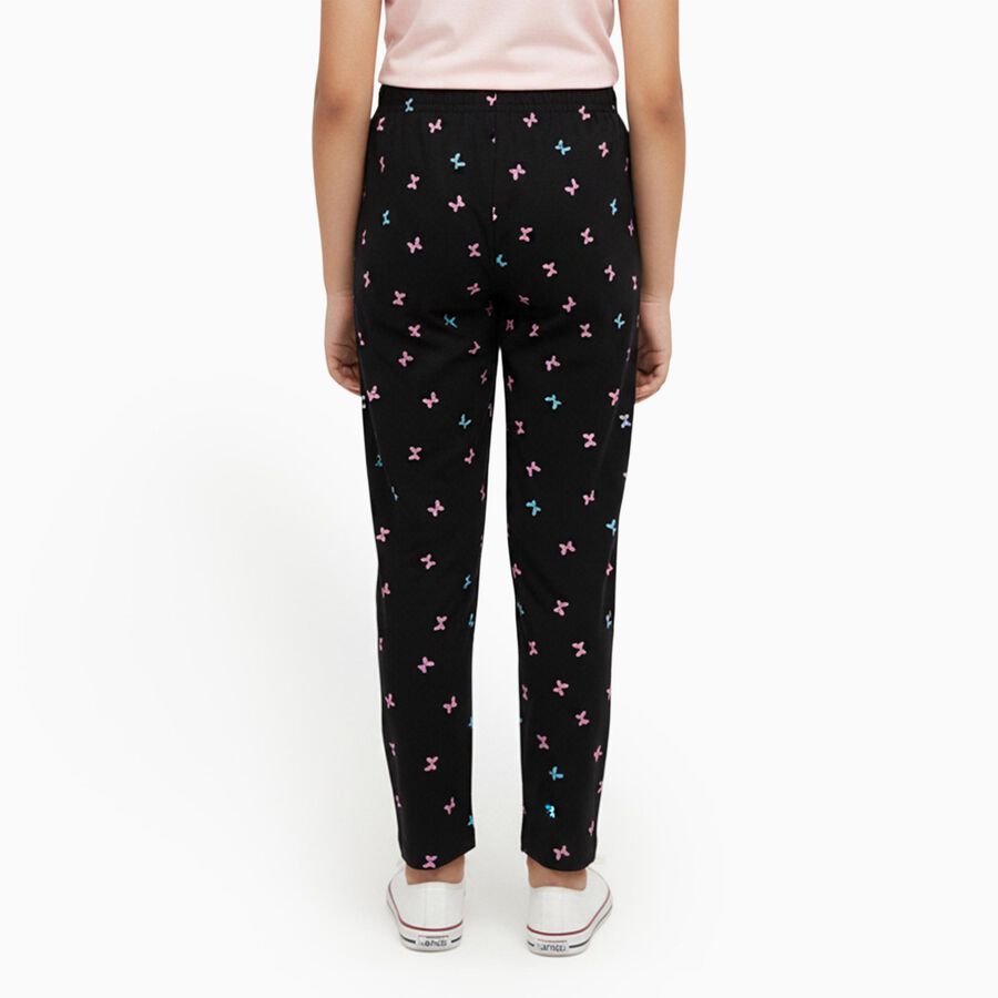 Girls' Black Butterfly Printed Cotton Blend Pyjama, काला, large image number null