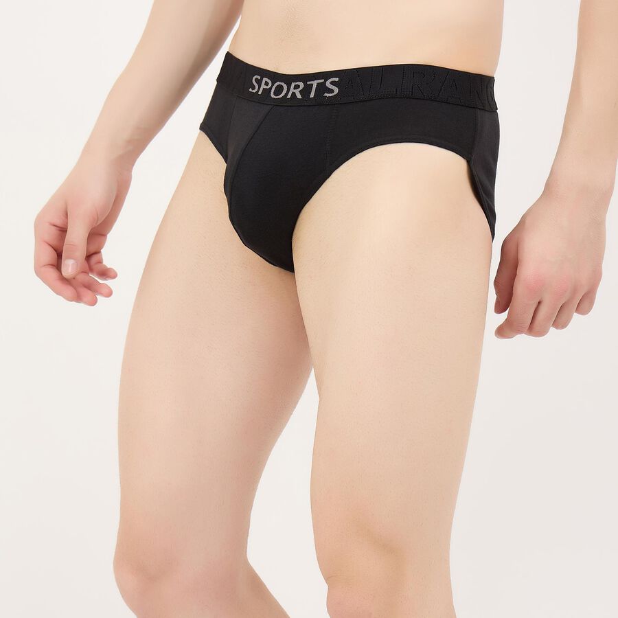 Men's Black Regular Fit Cotton Briefs, Black, large