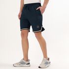 Men's Deep Navy Blue Regular Fit Textured Bermuda Shorts, Teal Blue, small