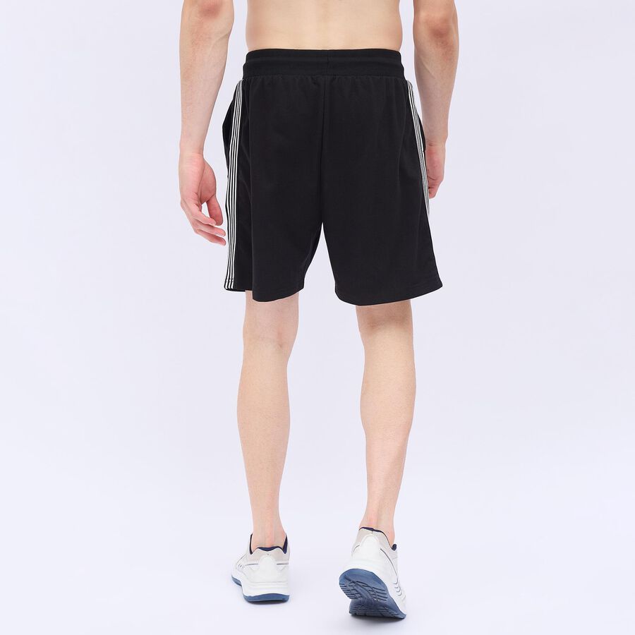 Men's Jet Black Regular Fit Side-Striped Bermuda Shorts, काला, large