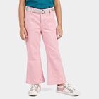 Girls Pink Flared Fit Patch Pocket Jeans, हल्का गुलाबी, small