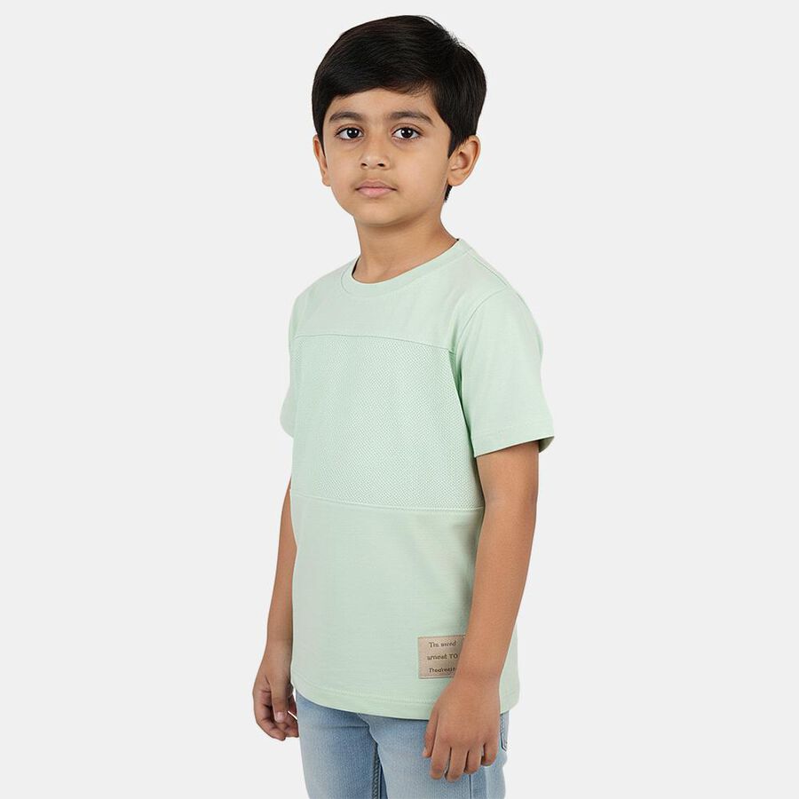 Boys' Light Green Round Neck Textured T-Shirt, Light Green, large