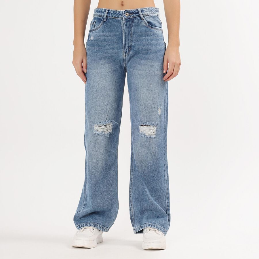 Women's Light Bleached Blue Regular Fit High-Rise Jeans, Mid Blue, large image number null