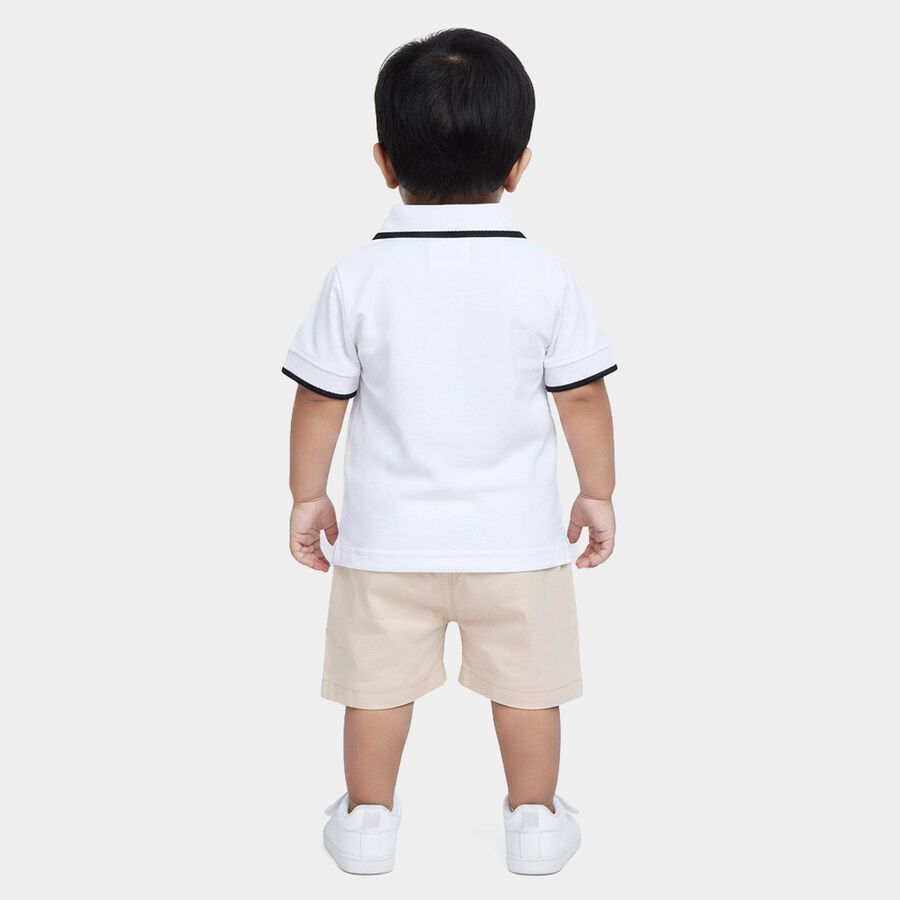 Infants' Beige 100% Cotton Polo Neck Colorblocked Baba Suit, Beige, large