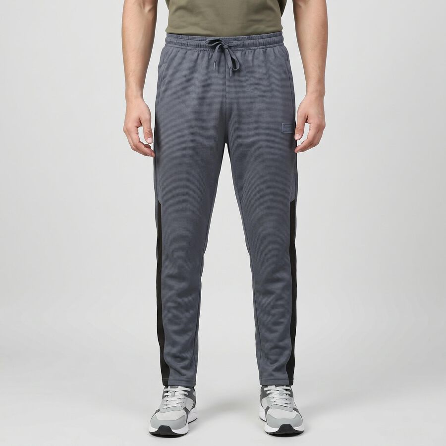Men's Grey Regular Fit Side-Panel Track Pants, Dark Grey, large