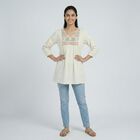 Women's Off-White Cotton Round Neck Solid Kurti, ऑफ व्हाइट, small