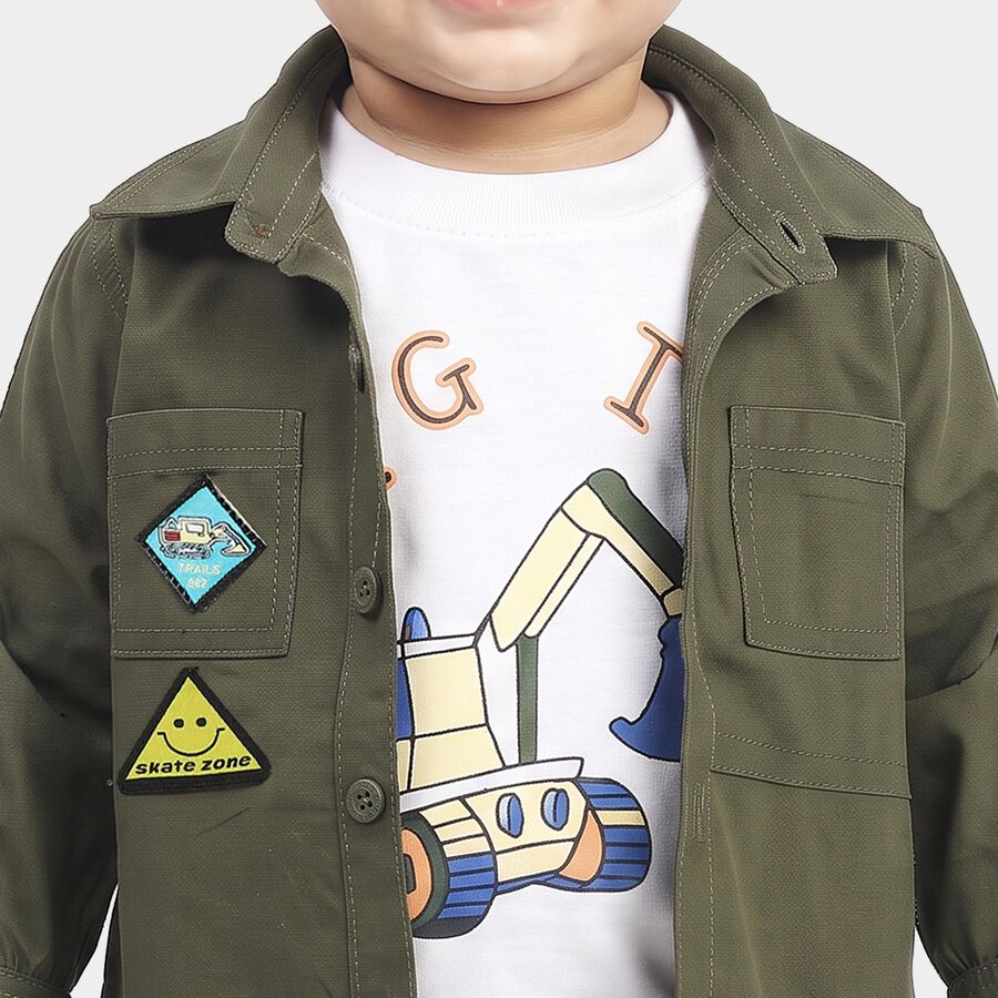 Infant Boys' Olive Green Cotton Spread Collar Utility Shirt, Olive, large