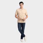 Men's Beige Cotton Camp Collar Casual Shirt, Beige, small