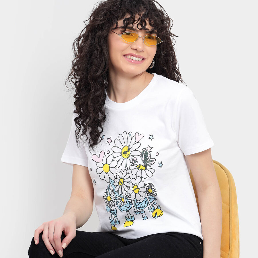 Cotton Round Neck T-Shirt, White, large image number null
