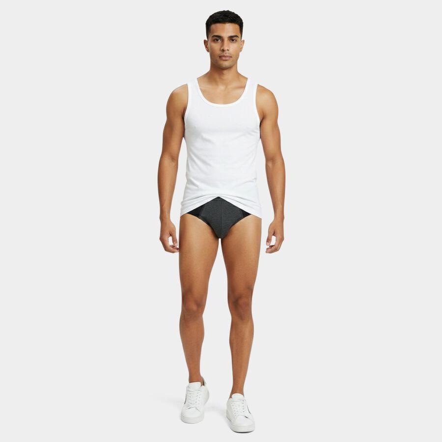 Men's Black Regular Fit Solid Briefs, Black, large