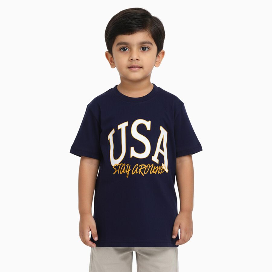 Boys' Half Sleeves T-Shirt, Navy Blue, large image number null