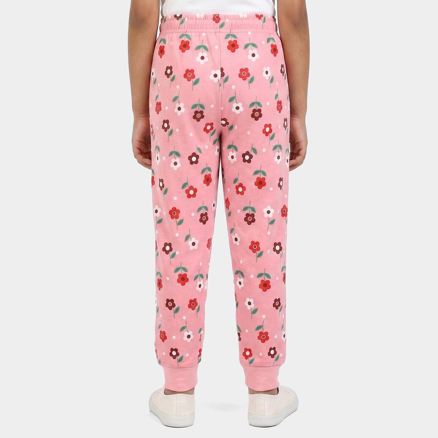 Girls Pink Jogger Floral Printed Pyjama, Light Pink, large