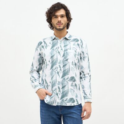 Men's Muted Sage Green Printed Classic Casual Shirt