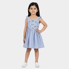 Girls' Light Blue Fit and Flare Floral Embroidered Frock, हल्का नीला, small