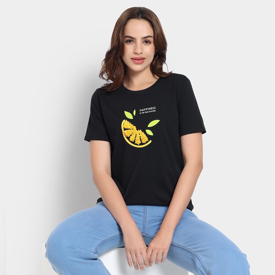Ladies' Round Neck T-Shirt, Black, large image number null