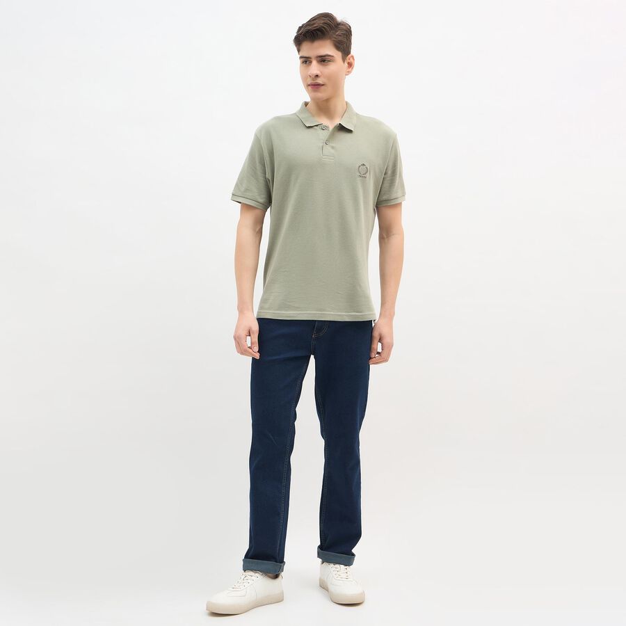 Men's Light Sage Green Polo Collar Casual T-Shirt, हल्का हरा, large