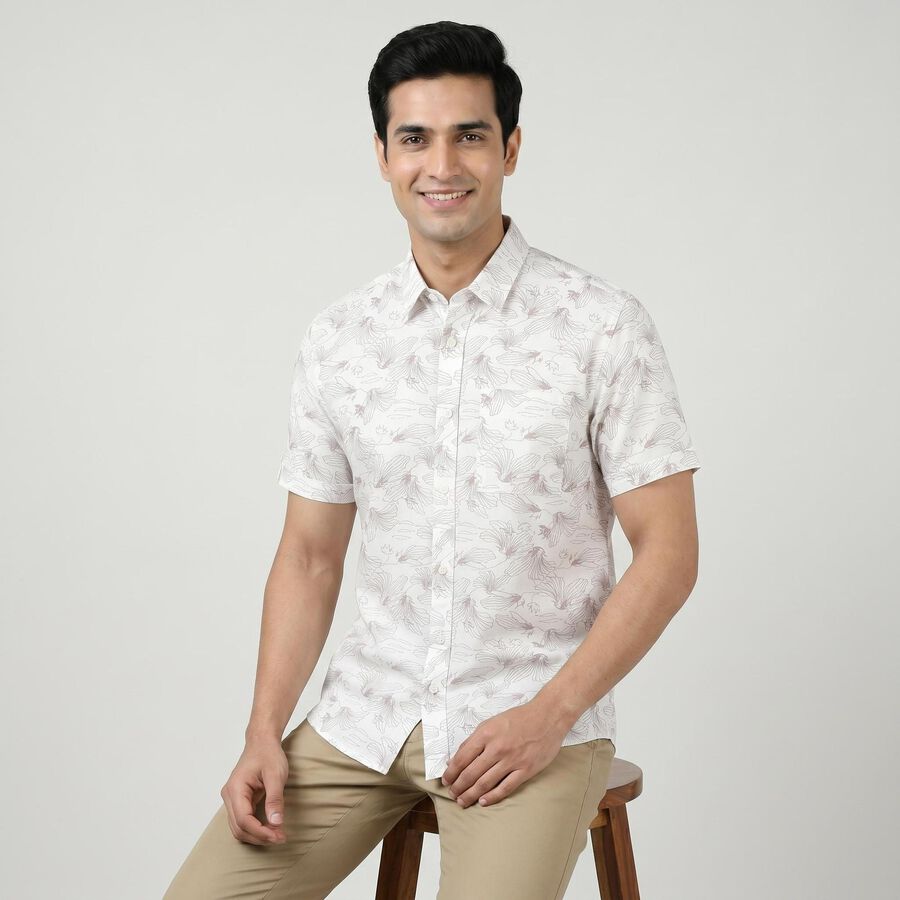 Men's Peach Cotton Floral Spread Collar Regular Fit Casual Shirt, पीच, large