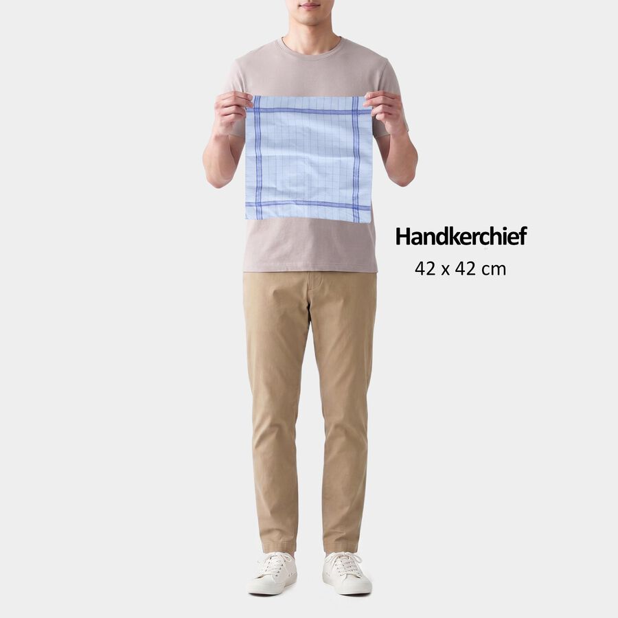 Men's Mid Blue Checked Pack of 3 Handkerchief, मध्यम नीला, large